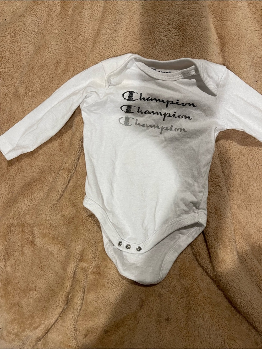 Champion White Long Sleeve Baby Bodysuit with Script Logo